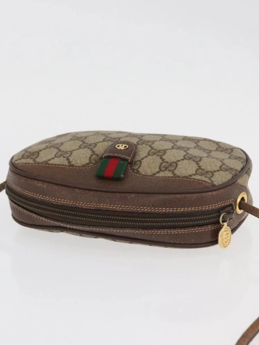 GUCCI GG Supreme Web Sherry Line Bag PVC Beige Gold 007 58 6112 Auth 176401